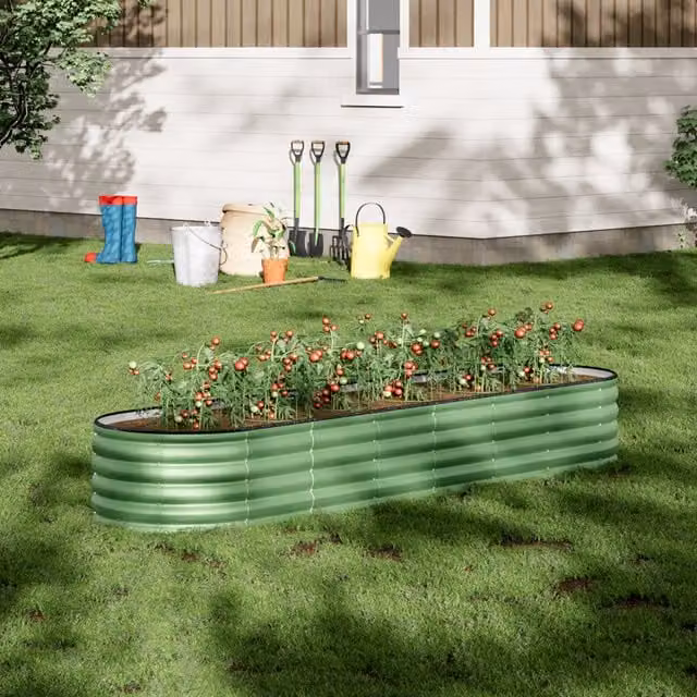 Breeins Oval Galvanised Steel Raised Garden Bed, Green, H 42 cm x W 320 cm x D 42 cm