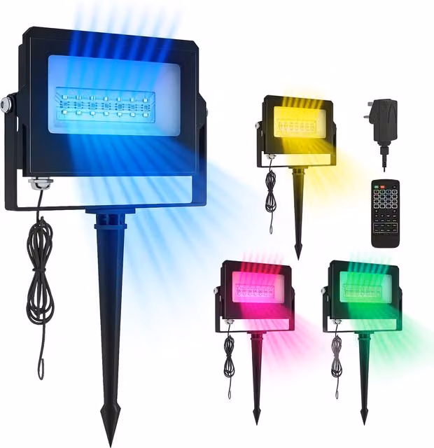 Outsunny 4-Pack RGB LED Floodlights with Remote Control, Black