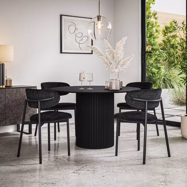 More4Homes Arlo Black Round Dining Table and Myla Linen Dining Chair Set of 6 – 1