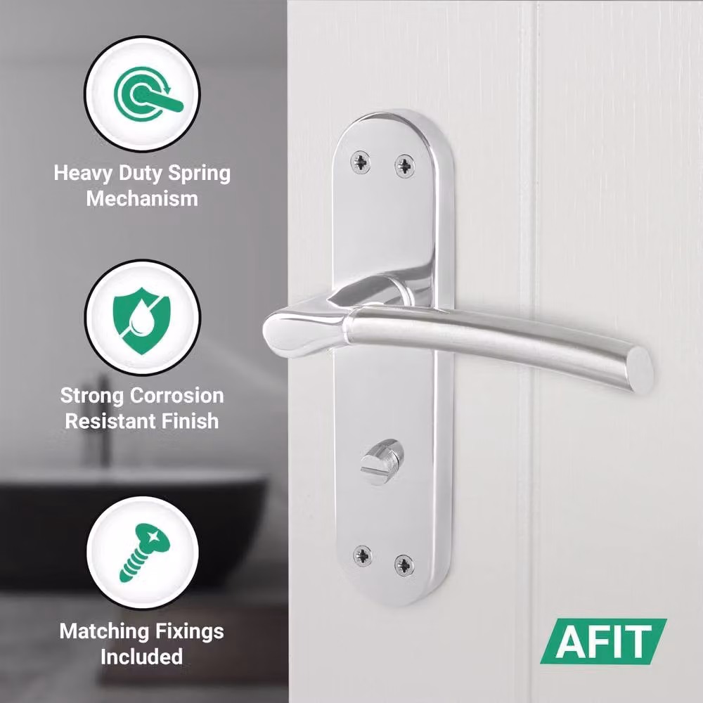 AFIT Boston Chrome Satin Nickel Bathroom Handle with WC Lock and Hinges, Silver, W/D/H: 15 x 15 x 1.5 cm – 2