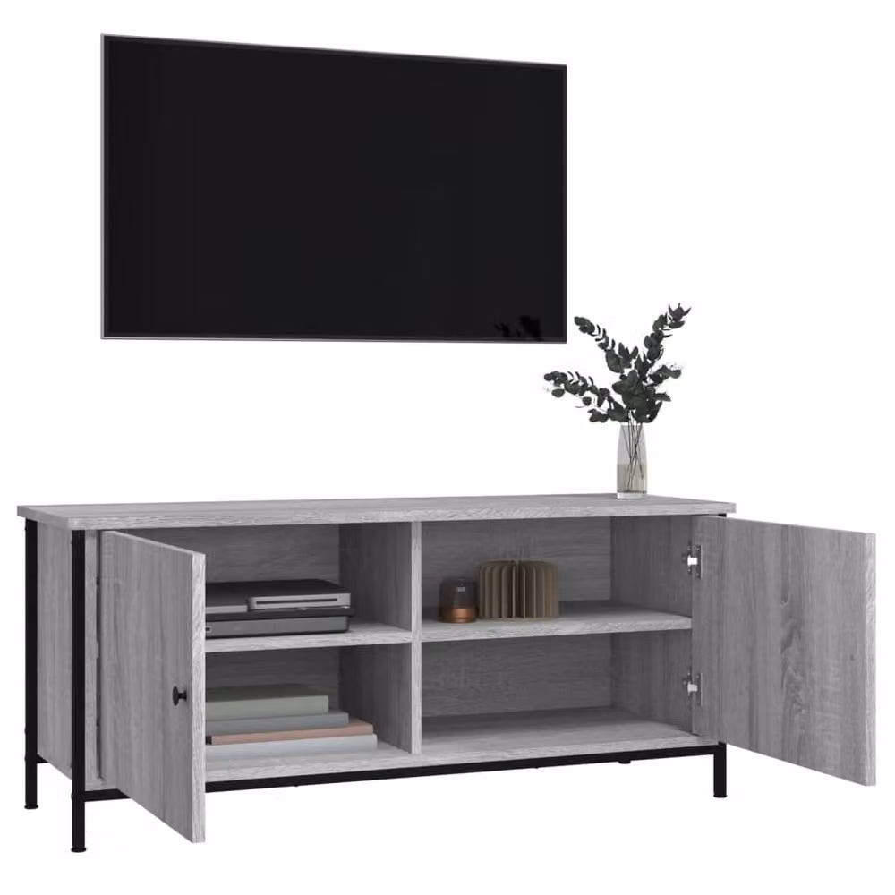 Berkfield Home TV Cabinet with Doors in Grey Sonoma, W/D/H: 102 x 35 x 45 cm – 3