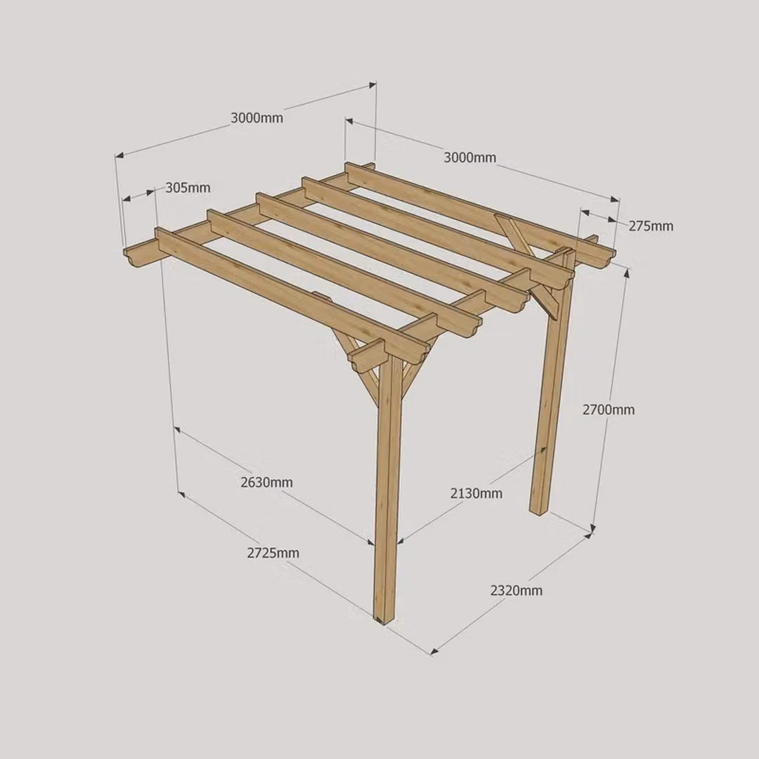 Rutland County Garden Furniture Ltd Wall Mounted Lean-to Garden Pergola in Wood, Brown and Green, W: 300 cm, D: 300 cm, H: 270 cm – 7