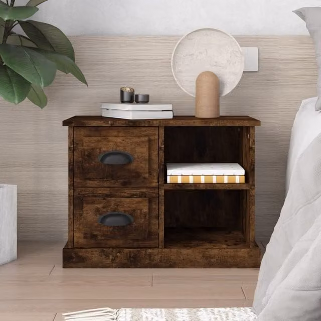 Berkfield Home Bedside Cabinet in Smoked Oak Brown, W: 60 cm, D: 35.5 cm, H: 45 cm