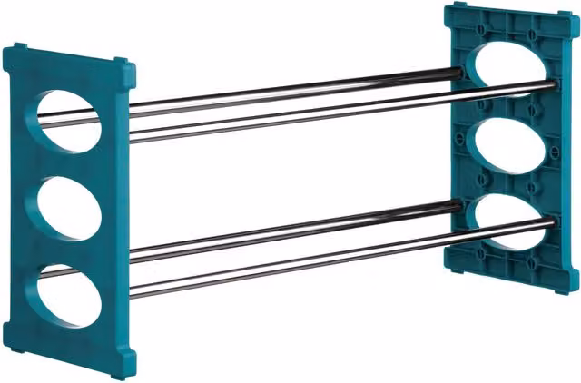 Essentials by Premier Tavia 2 Tier Extendable Shoe Rack in Silver and Turquoise, W: 62 to 116 cm, D: 20 cm, H: 30 cm
