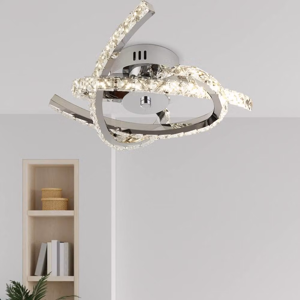 Lighting Collection 3 Arm LED Semi Flush Ceiling Light with Crystal Inserts in Silver – 2