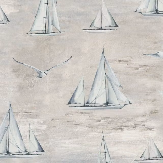 ANTE DECOR Sail Away Nautical Graphic Cotton Fabric in Beige and Grey