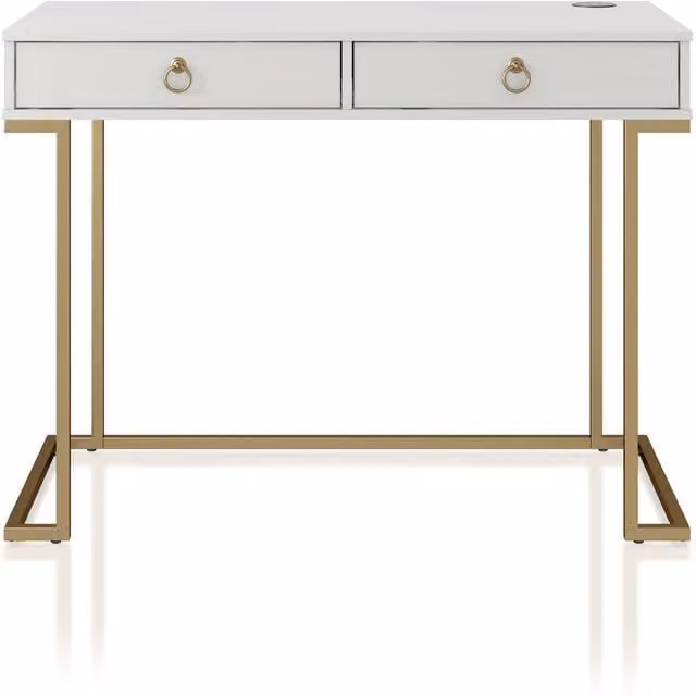 CosmoLiving Modern Rectangular Writing Desk in White, Gold and Grey with Matt Metal Finish