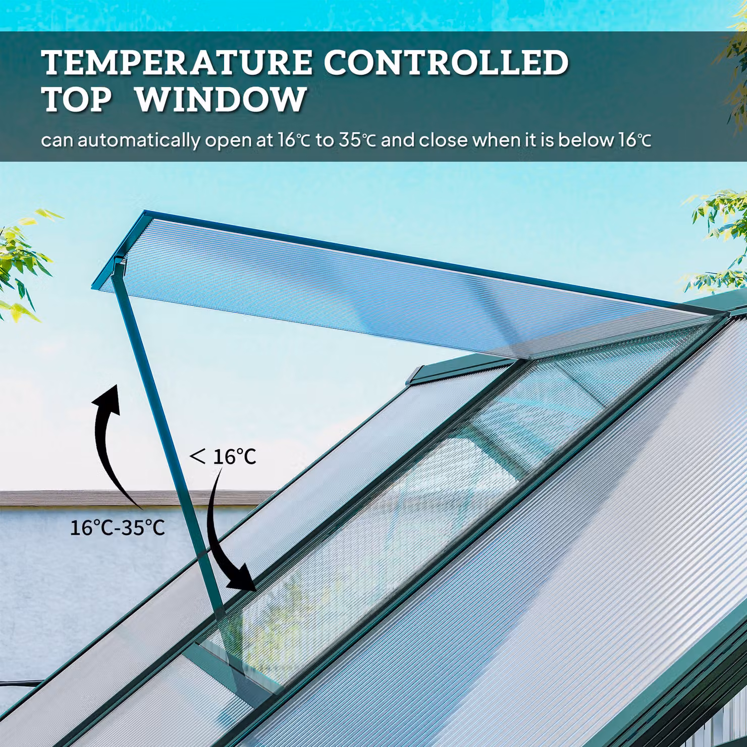 Outsunny Polycarbonate Garden Walk-in Greenhouse with Plant Bed and Temperature Controlled Window, W/D/H: 182.88 x 190 x 220 cm – 6