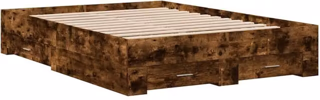 Berkfield Home Modern Bed Frame with Drawers in Smoked Oak Brown, W/D/H: 140 x 190 x 32 cm