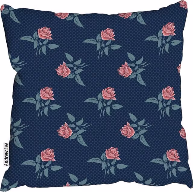 Andrew Lee Blue Floral Roses Square Cushion, W/D/H: 60 x 60 x 1 cm