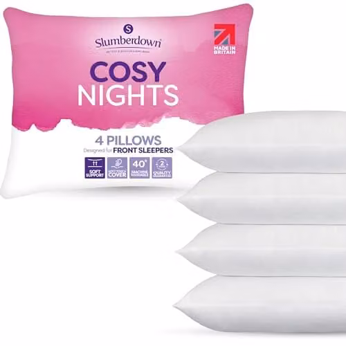 Slumberdown Cosy Nights Soft Support Pillows, 4 Pack, White, W: 74 cm x H: 48 cm