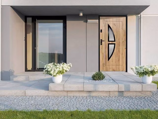 Vente-unique Steel and Glass Entrance Door in Light Oak Effect, Right-Hand Opening, H: 207 cm, W: 100 cm – 1