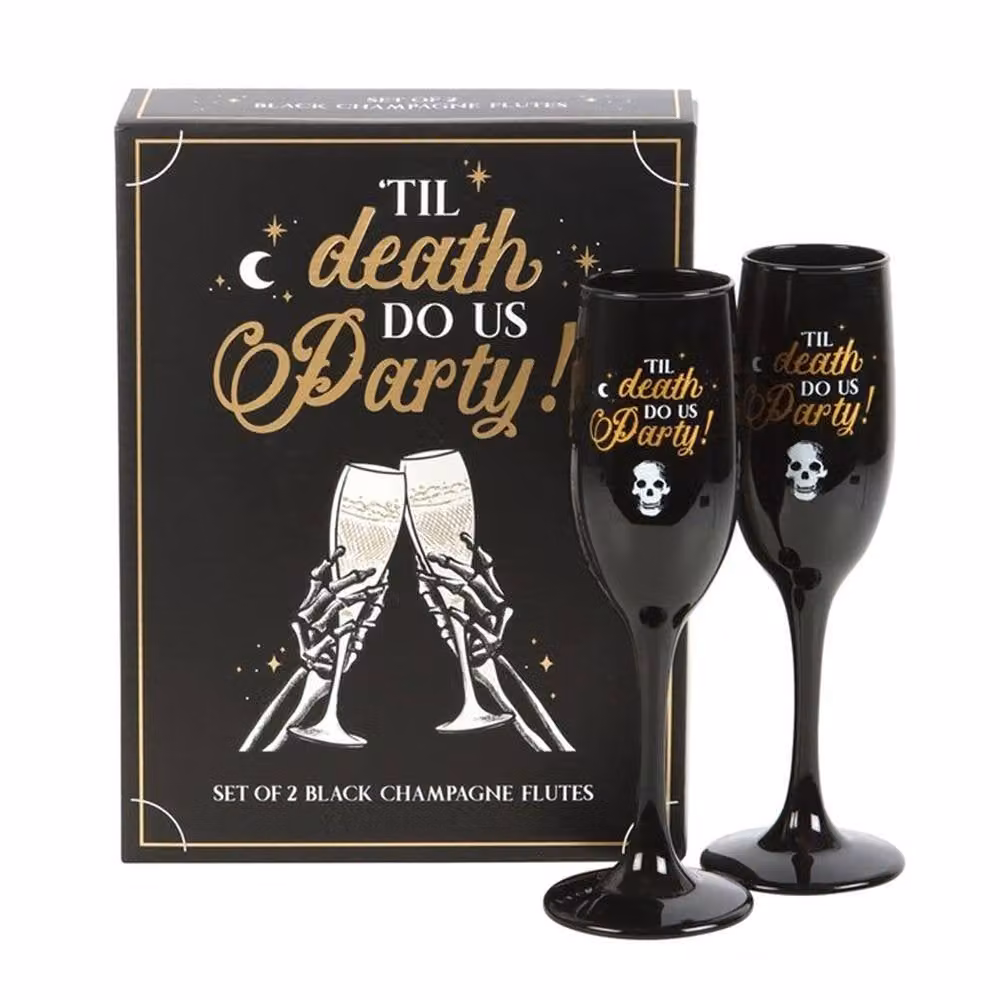 Uniqueful Til Death Do Us Party Champagne Flute Set in Black and Gold, 2 Pack – 2