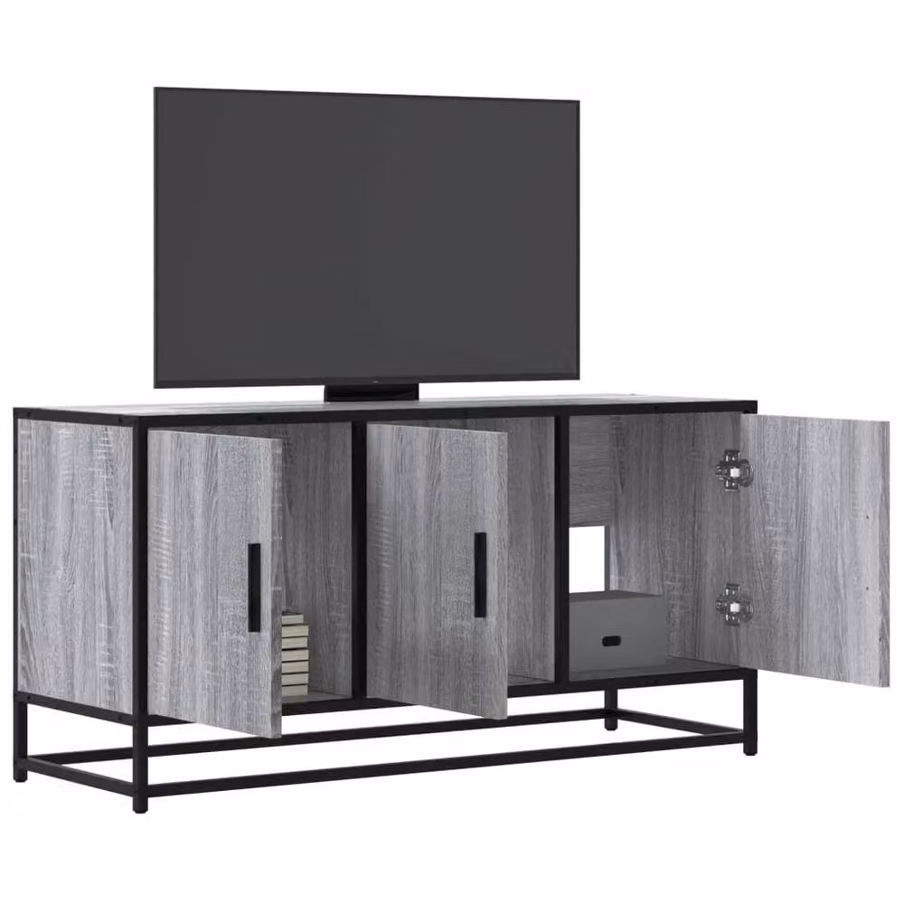 Berkfield Home Grey Sonoma TV Cabinet in Engineered Wood and Metal, W/D/H: 100 x 35 x 50 cm – 2