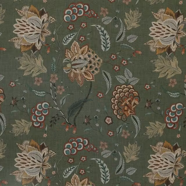 Linda Barker Home Chennai Printed Blackout Fabric in Emerald Green