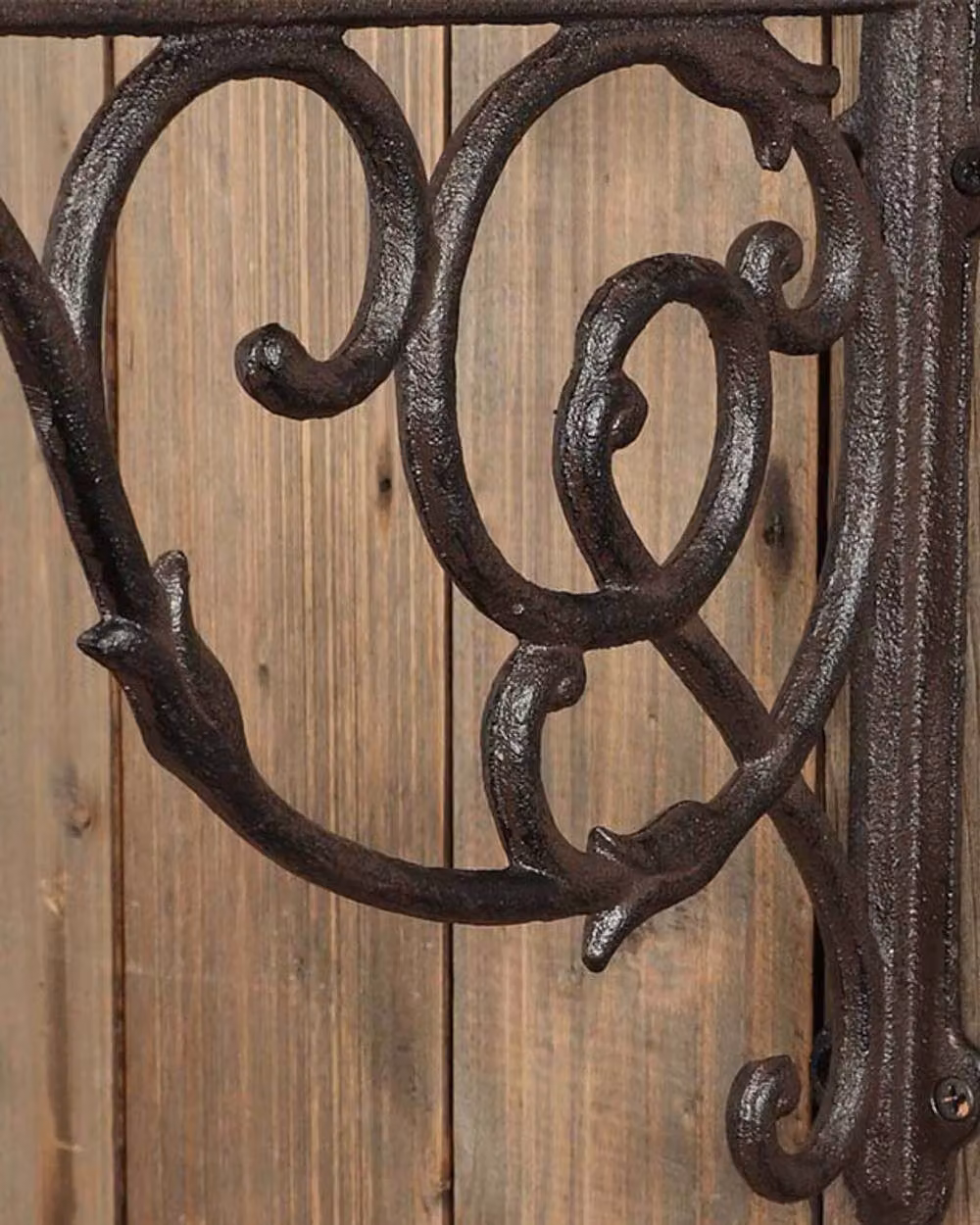 Dibor Set of 2 Vintage Ornate Cast Iron Outdoor Garden Basket Wall Brackets in Brown – 3