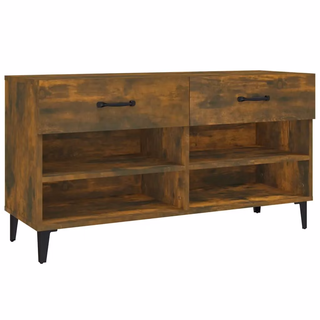 Berkfield Home Smoked Oak Shoe Cabinet in Brown, W/D/H: 102 x 35 x 55 cm – 2