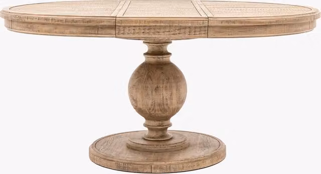 Perch & Parrow Heirloom Round Extendable Dining Table in Brown Pine Wood