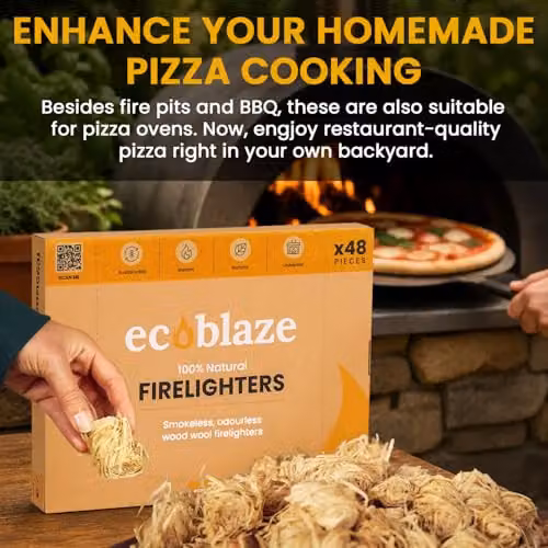 Ecoblaze Natural 48 Wood Wool Firelighters in Brown for BBQs, Fire Pits and Pizza Ovens – 3