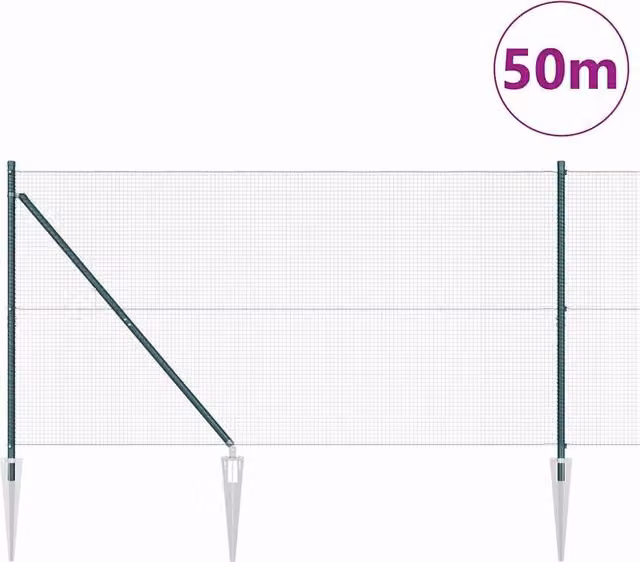 Berkfield Home Green Welded Steel Wire Fence with 13 Spike Posts, 1.4 x 50 m – 1