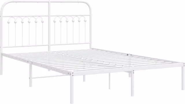 Berkfield Home Metal Bed Frame with Headboard in White, W/D/H: 135 x 190 cm
