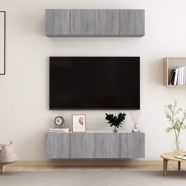 Berkfield Home Set of 4 Wall TV Cabinets in Grey Sonoma, W/D/H: 60 x 30 x 30 cm – 1