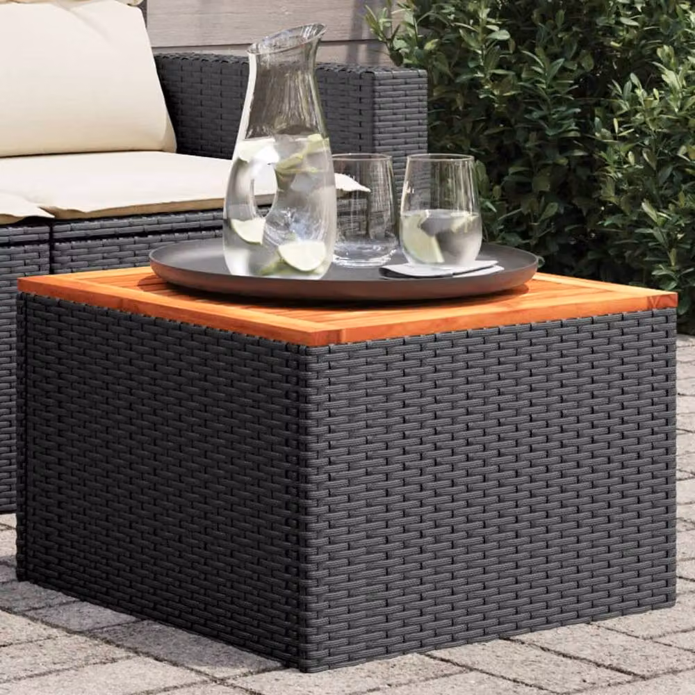 Berkfield Black Garden Table with Poly Rattan and Acacia Wood, W/D/H: 55 x 55 x 37 cm – 2