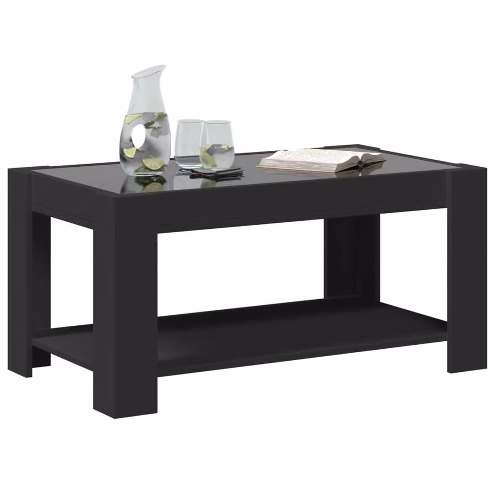 Berkfield Home Decorative LED Coffee Table in Black with Glass and Engineered Wood, W: 93 cm, D: 53 cm, H: 45 cm – 2