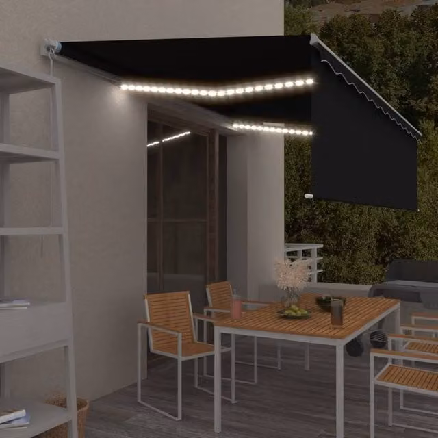 Berkfield Home Manual Retractable Awning with Blind and LED, Anthracite, W: 500 cm, D: 300 cm