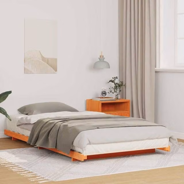 Berkfield Home Solid Pine Wood Bed Frame in Wax Brown, W: 80 cm, L: 210 cm – 1