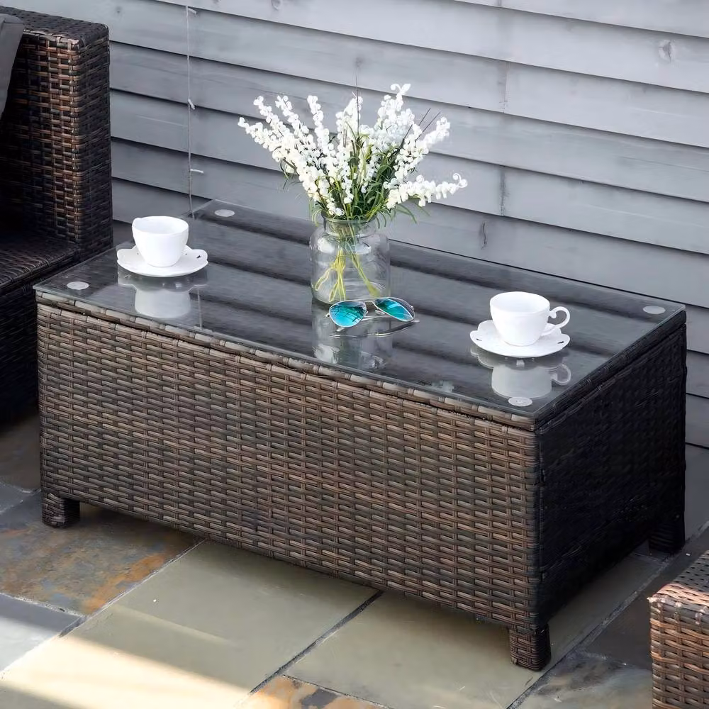 STILVORA Garden Coffee Table with Glass Top in Brown – 2