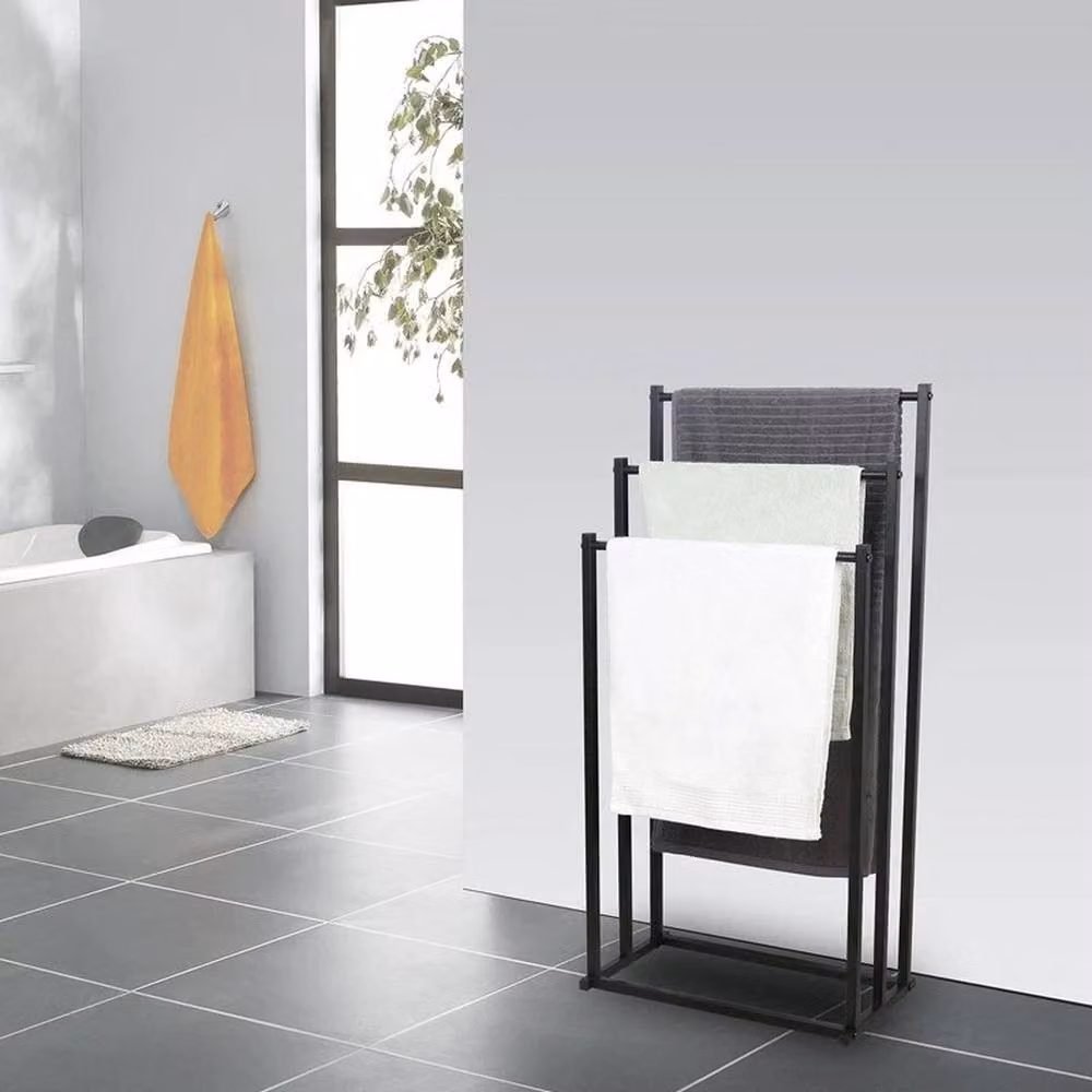 FORGEVIO Black 3 Tier Freestanding Metal Bathroom Towel Storage Rack Stand – 3