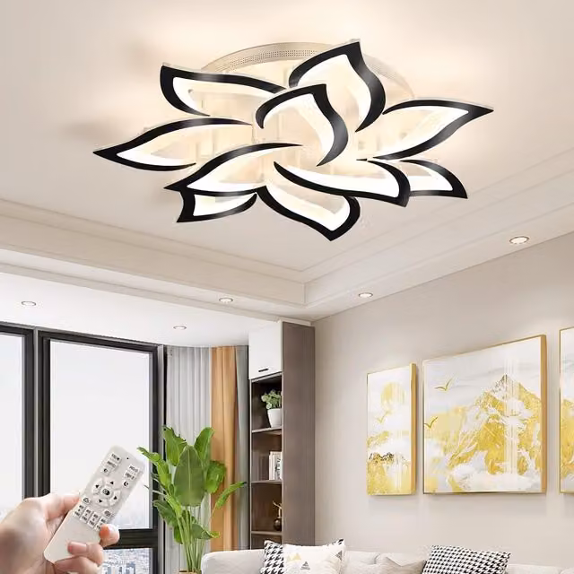 Garwarm 10-Head LED Petal Design Dimmable Ceiling Light with Remote Control in Black – 1