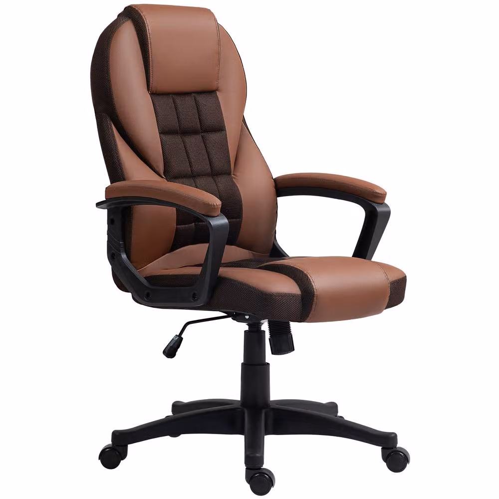 STILVORA Brown Faux Leather Swivel Task Chair with Adjustable Height and Armrests – 3