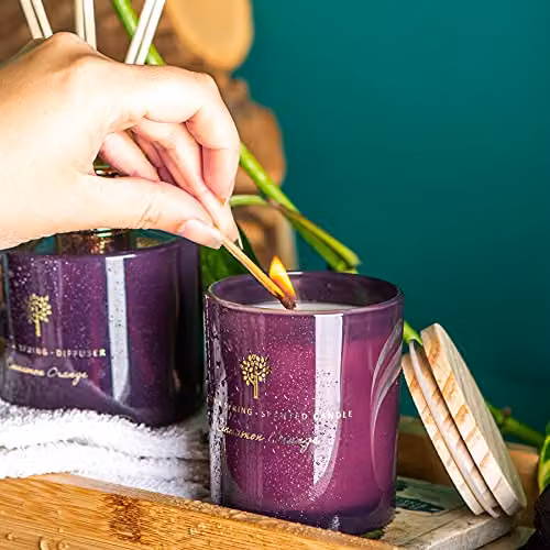 Nicola Spring Cinnamon and Orange Scented Soy Wax Candle and Reed Diffuser Set, 130g Candle and 200ml Diffuser – 4