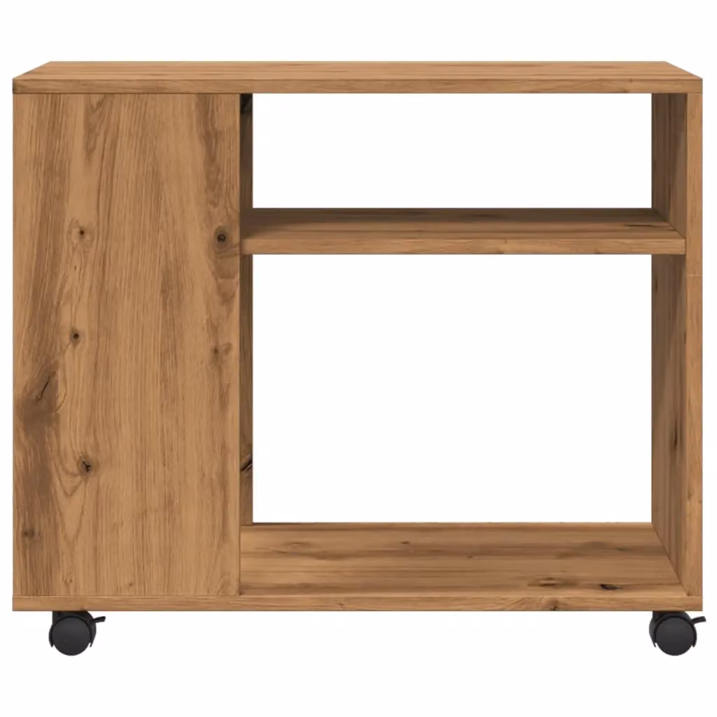 Berkfield Home Artisan Oak Side Table with Wheels in Brown, W/D/H: 70 x 35 x 60 cm – 4