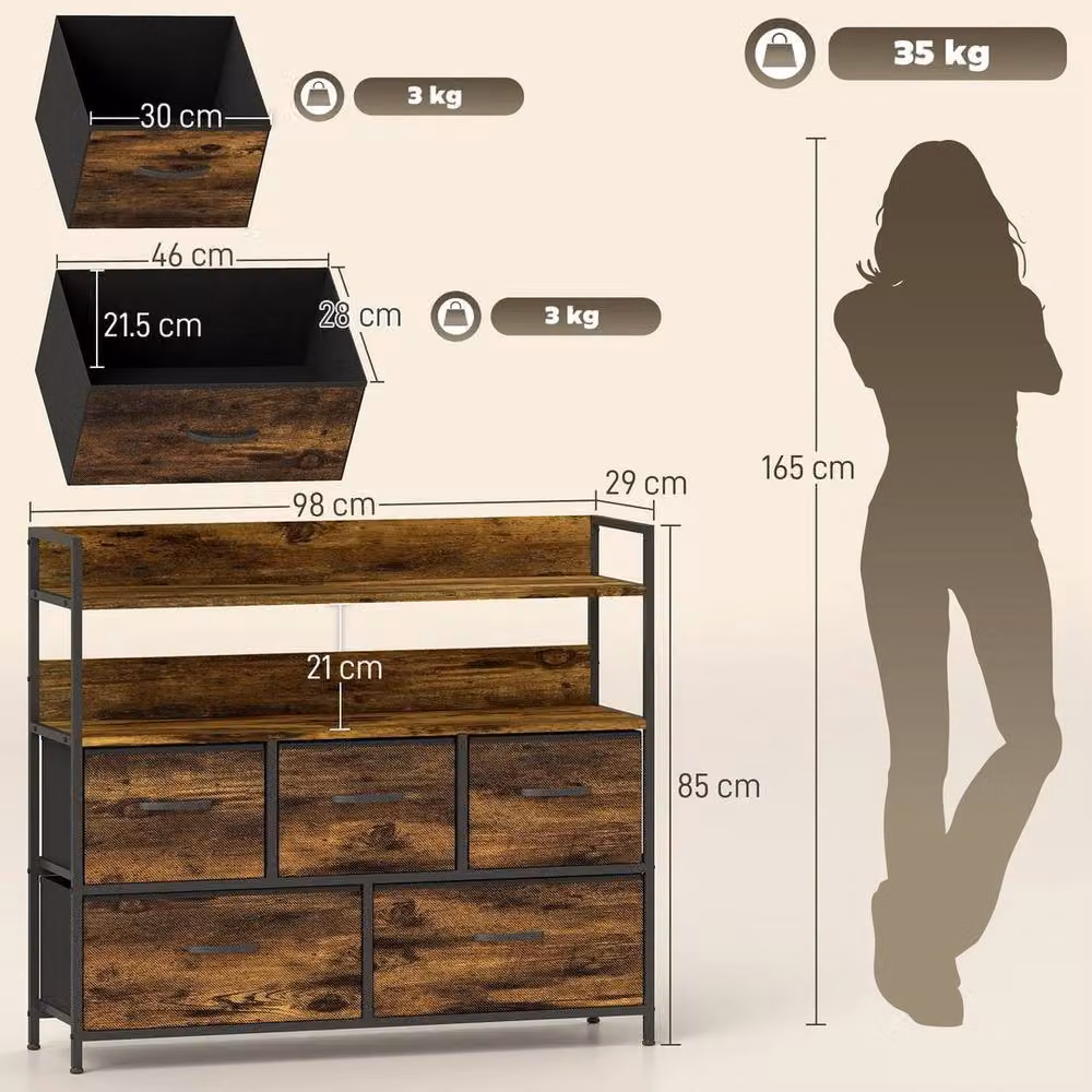 FORGEVIO 5 Drawer Bedroom Chest of Drawers in Brown and Black – 2