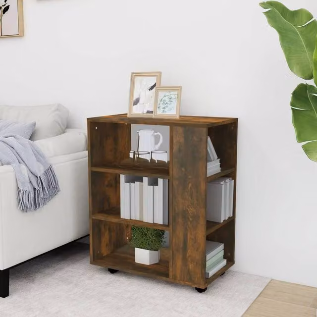 Berkfield Home Rolling Cabinet in Smoked Oak Brown, W/D/H: 60 x 35 x 75 cm