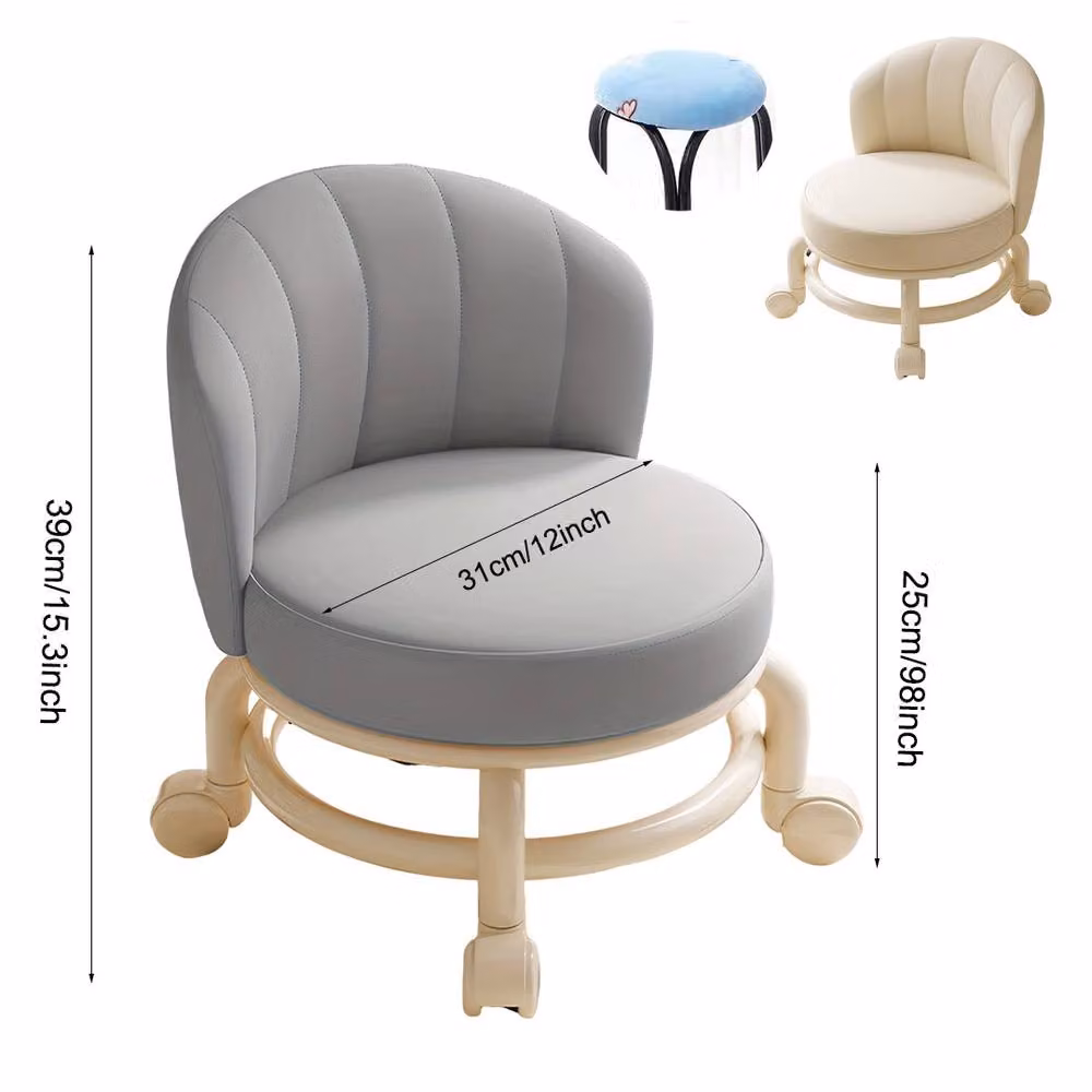 FORGEVIO Grey Rolling Low Stool with Castors and Synthetic Leather Seat – 2