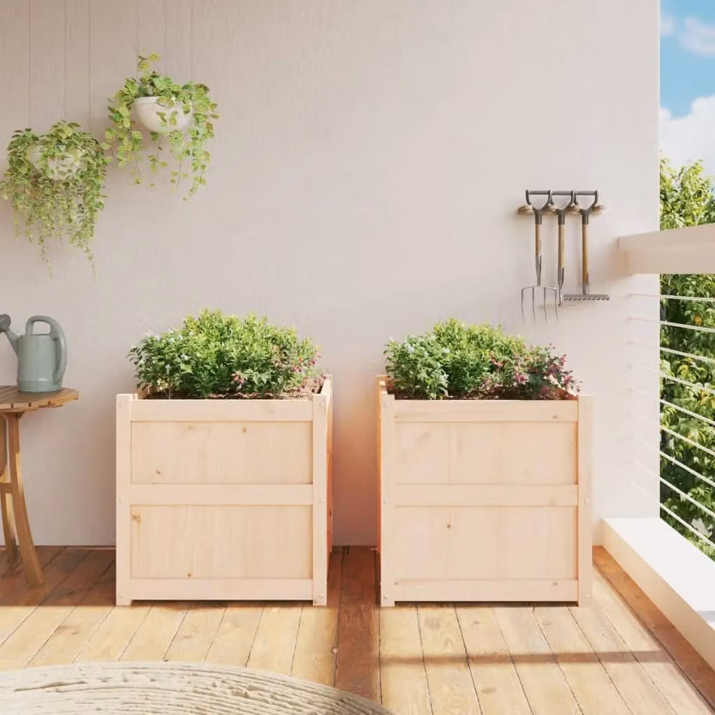 Berkfield Home Garden Solid Wood Pine Planter Tub Set, 2 Pieces, Brown – 2