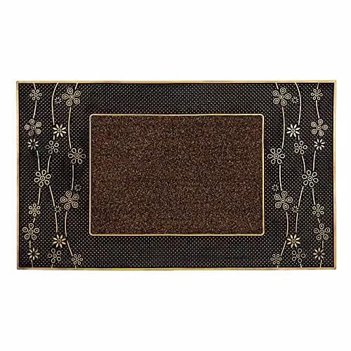 JVL Daisy Floral PVC Pin Scraper Doormat, Gold, W: 45 cm, D: 75 cm – 5