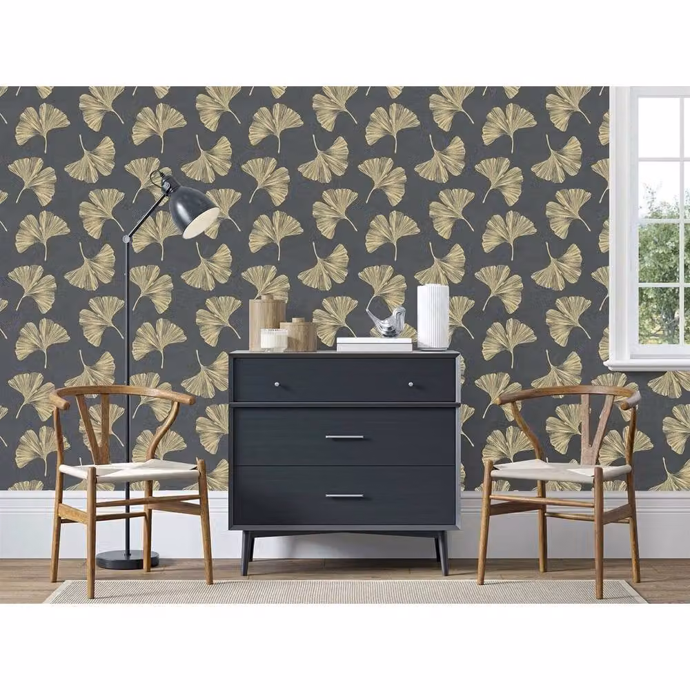 Nordara Ginkgo Leaf Metallic Textured Vinyl Wallpaper in Grey – 2