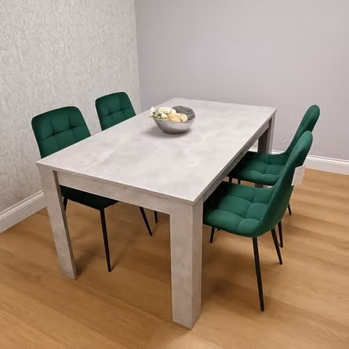 KOSY KOALA Modern Dining Table and 4 Green Velvet Chairs Set, W/D/H: 140 x 80 x 75 cm