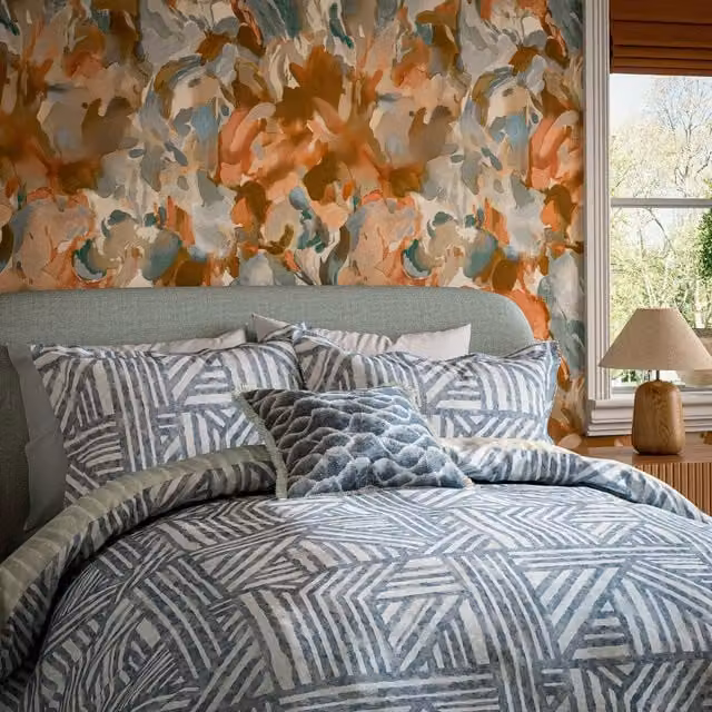 Harlequin Crater Blue Striped Cotton Duvet Cover and Pillowcase Set, W: 180 cm, H: 200 cm – 1