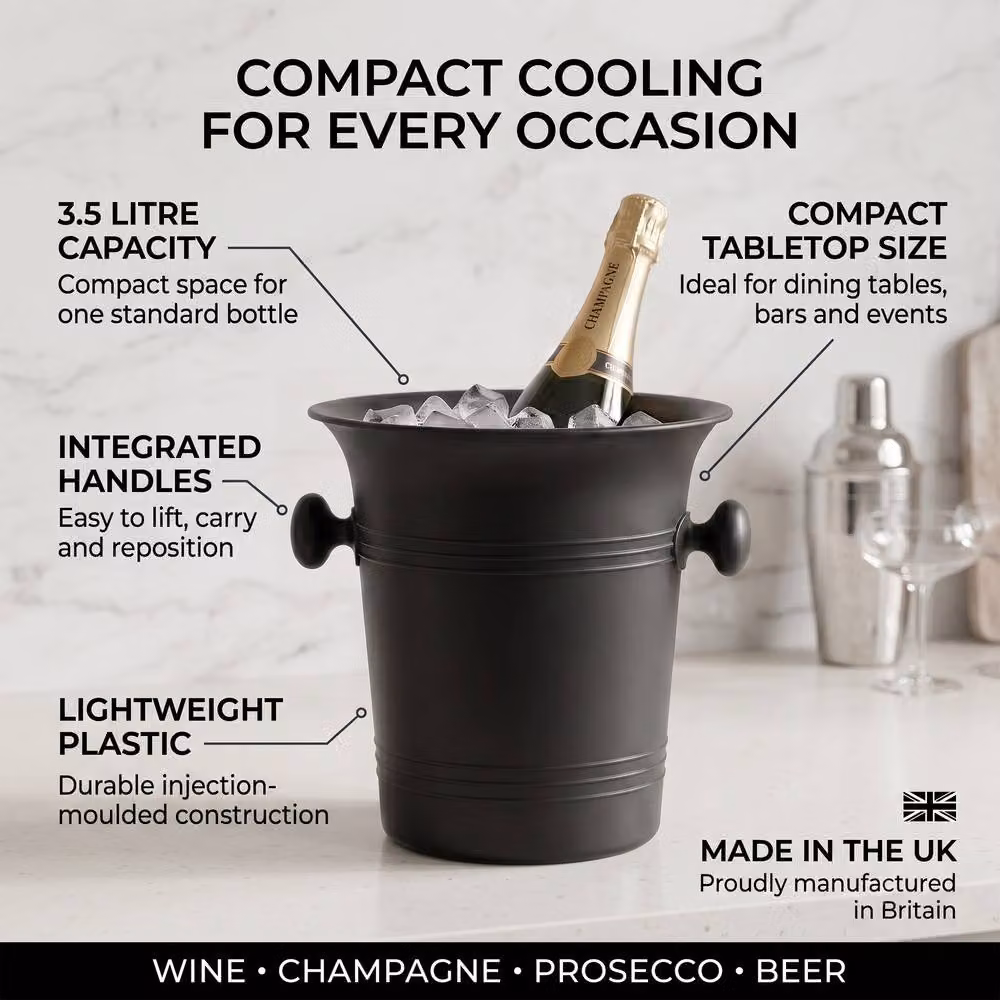 Chabrias Ltd Matte Black Wine Cooler and Champagne Ice Bucket, 3.5 l – 4