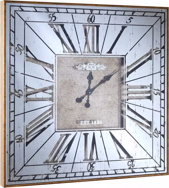Orsina Vintage Square Analog Wall Clock in Gold and Black with Glass