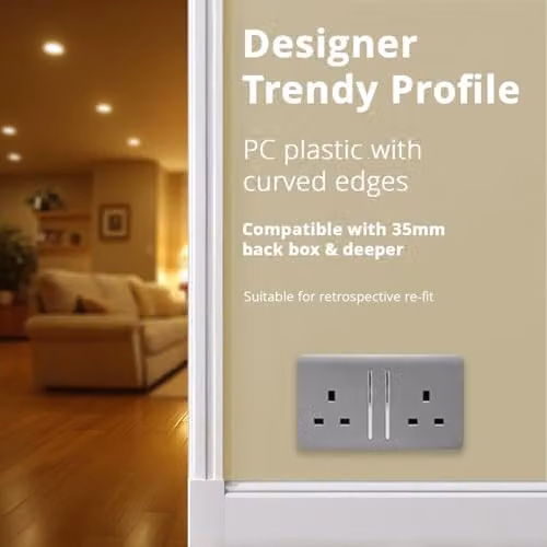 Trendi Switch 2 Gang 13 Amp Flush Switched Socket in Grey – 6
