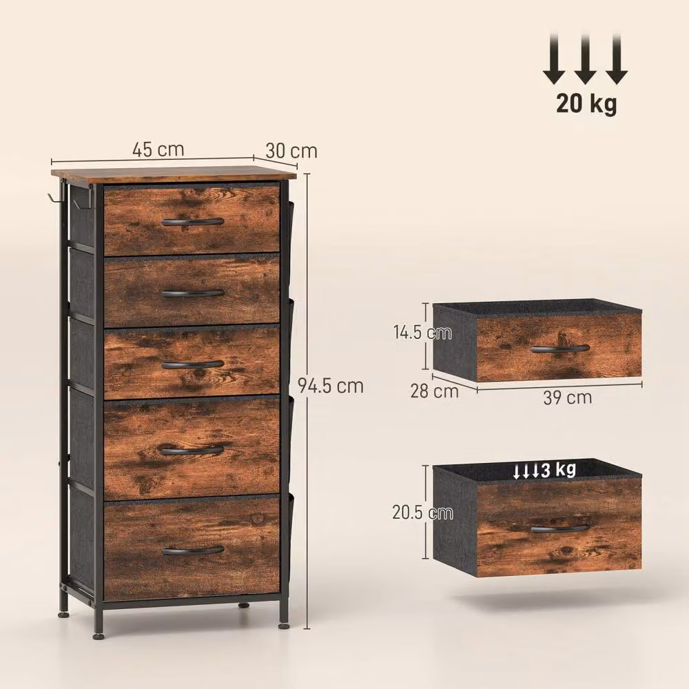 Wyld Haus Kepa 5 Drawer Storage Chest in Brown Fabric and Black Metal – 4