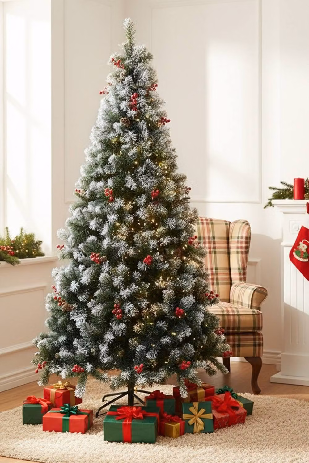 Garden Sanctuary Tabletop Artificial Christmas Tree with Metal Stand in Green, White and Multicolour – 2