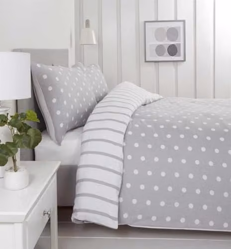 Rapport Home Double Grey Spots and Stripes Brushed Microfibre Duvet Cover and Pillowcase Set, W/D/H: 200 x 200 cm and 50 x 75 cm